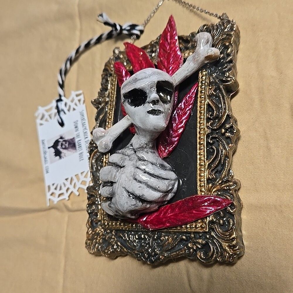 OOAK HM Creepy Oddity Dark Art Sculpt Evil Skeleton Poe Style Creature Ornament